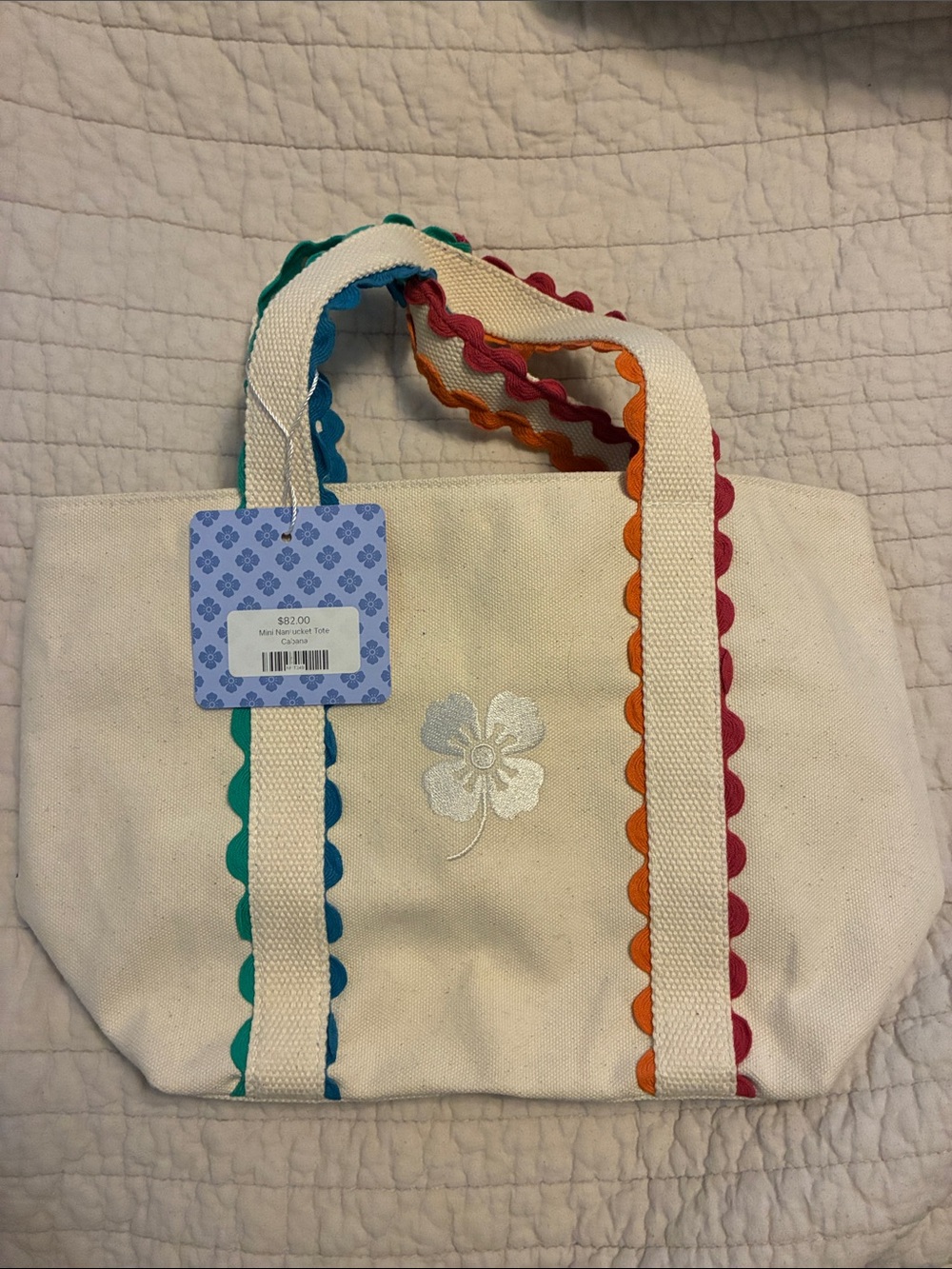 Ame & Lulu NWT Mini Nantucket Canvas Tote Bag Rainbow Ric-Rac Clover